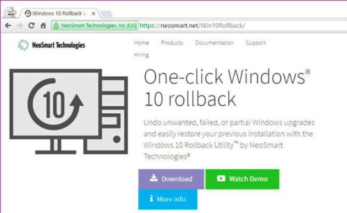 Официальный сайт Windows 10 Rollback Utility