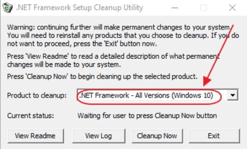 Панель программы Microsoft.NET Framework Cleanup Tool