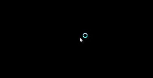 Чёрный экран и указатель мыши с синим кружочком